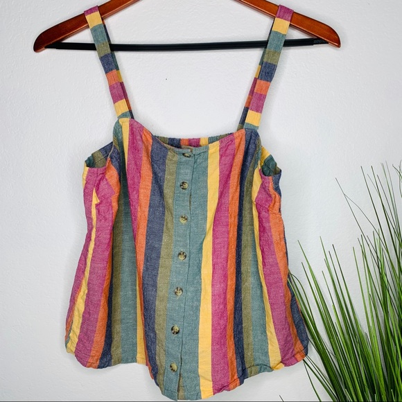 Madewell Rainbow Striped Button Front Tank Top - Picture 3 of 6
